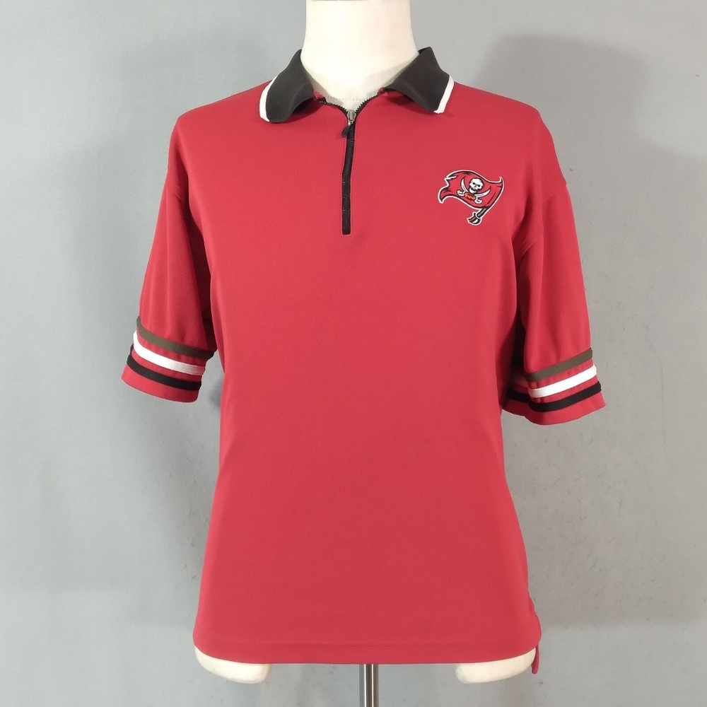 Adidas Polo Shirt Mens Medium Red Tampa Bay Buccaneers Quarter Zip Embroidered